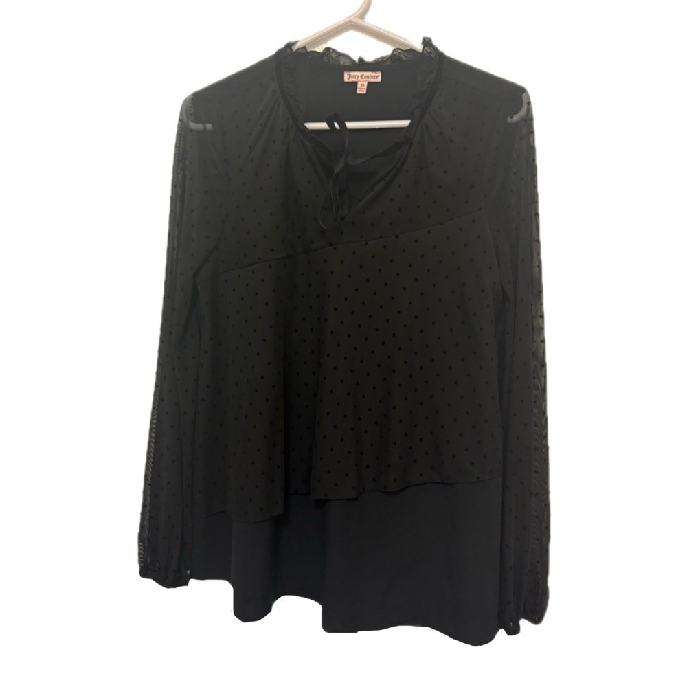 Juicy Couture Black Sheer Dot Tie-Front Blouse